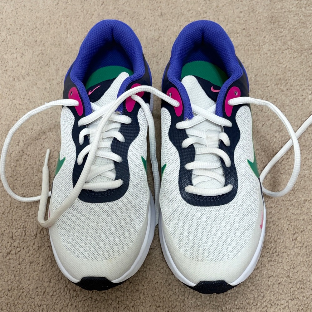 Nike Kids Sneakers in White, Blue, and Green